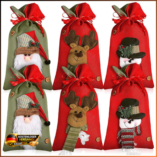 Weihnachtsbeutel 3D Stoff Weihnachtsmann Schneemann Rentier 6 StüCk Groß-image