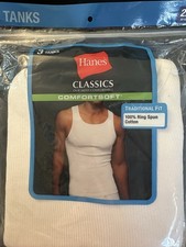 Hanes Men's Tank Undershirt 3-Pack ComfortSoft Tag-free Ribbed Sz 2X 50-52  NIP