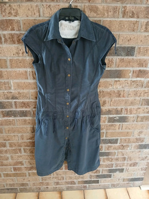 Mexx Spain Ladies Brown Denim Snap Front A-Line Short Sleeve Dress Sz 10 Fits 6