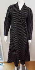 Vintage 1980s KENZO Striped Wrap Dress & Tapered Pants Medium 40 Black and White