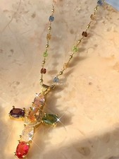 Y2K Gold Plated Rainbow Colorful Cross Pendant Necklace