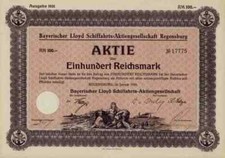 Bayerischer Lloyd Schiffahrt 1931 Regensburg Donau Reichswerke Göring 100 RM TOP