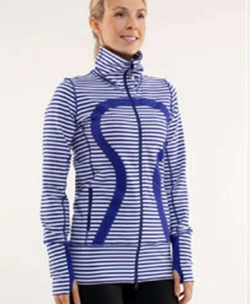 Lululemon Women's Stride Pigment Blue/White Striped Full Zip Athletic Jacket!  4