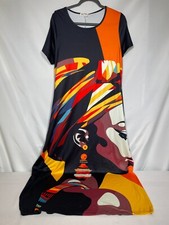 Colorful Lines Tribal Oil Painting African Long Maxi Dress Women's One Size NWT