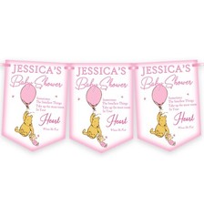 Winnie The Pooh Pink Personalised Baby Shower Bunting,Girls Baby Shower Banner
