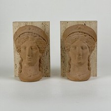 Rare Vintage Italian Ceramic & Travertine Boo...