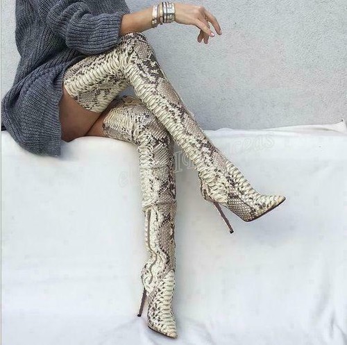 snake skin over knee high boots New 