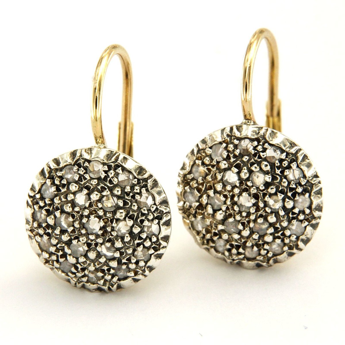 Orecchini in ORO Giallo 14 kt e DIAMANTI Pendenti Toppe a