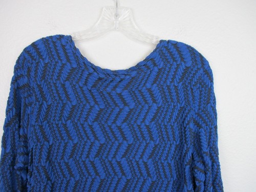 Ali Miles Top Large Blue Black Tunic Pocket Ruched Sleeve Scoop Neck Tunic - Picture 3 of 16
