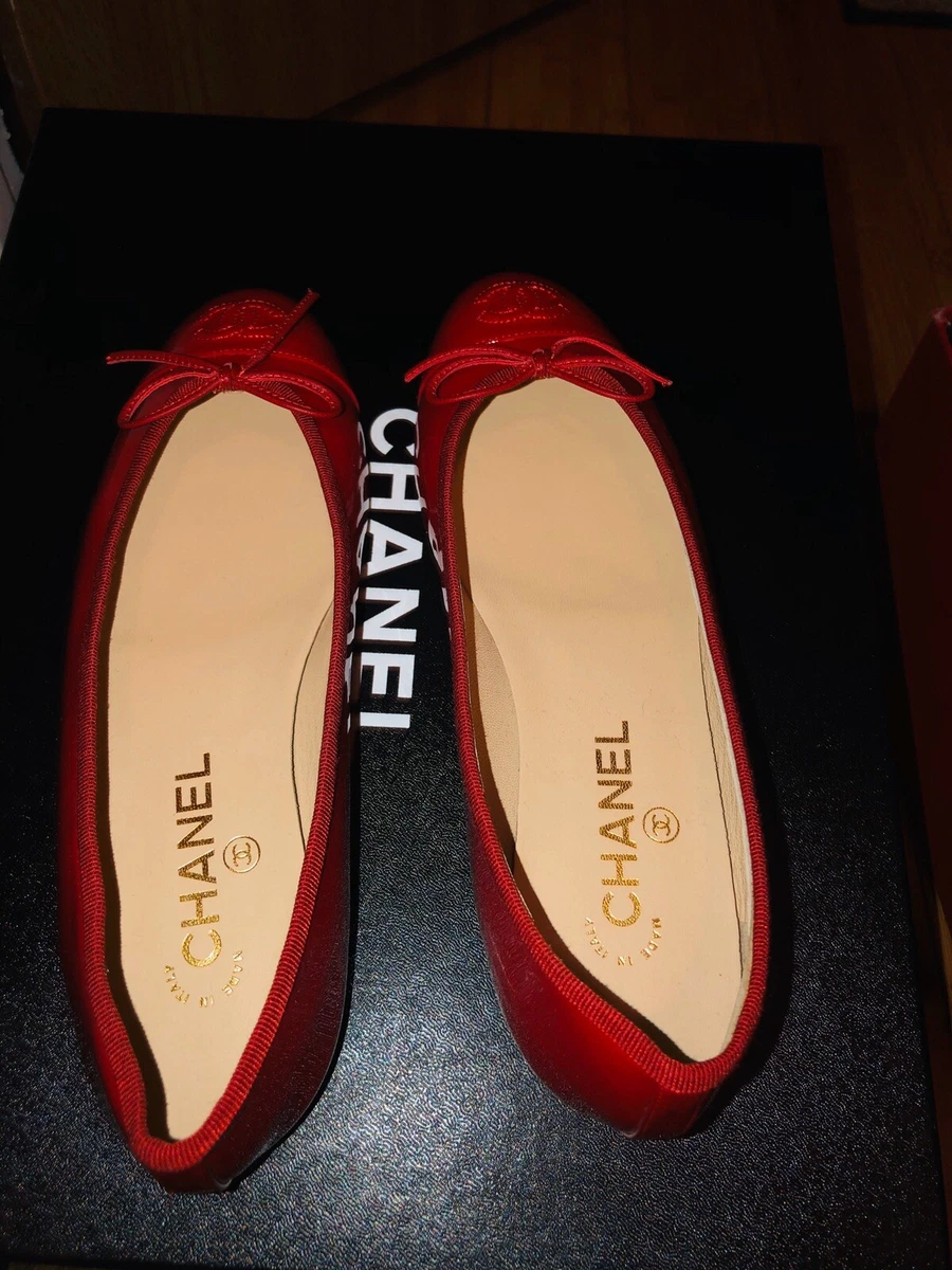 CHANEL, Shoes, Soldchanel Ballerina Cap Toe Cc Classic Flats Burgundy  Black 375