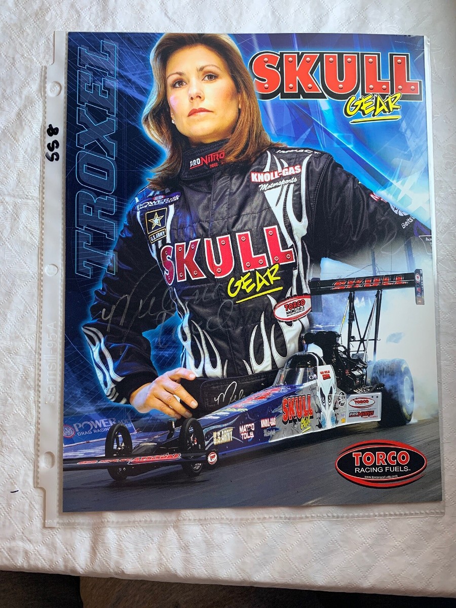 Melanie Troxel Signed Skull Gear Dragster NHRA Photo Card 8.5 X 11
