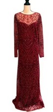 Tadashi Shoji Pomegranate Red Embellished Illusion Gown Size 18W 781
