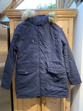 Esmara Three Quarter Navy Jacket With Fur Trimmed Hood Size 14