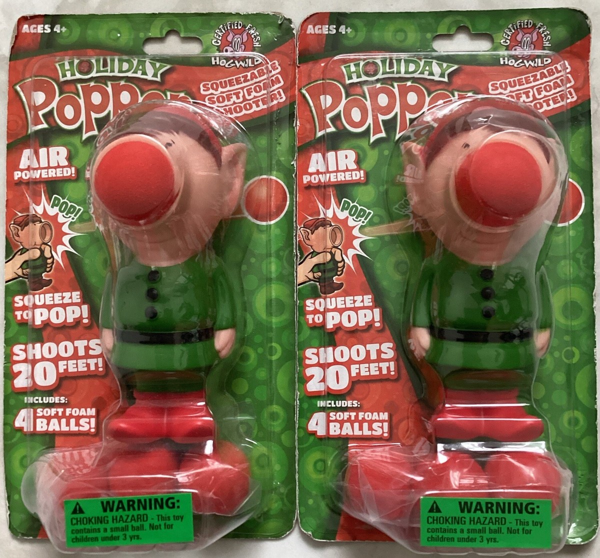 Lot of 2 Hog Wild Holiday Popper Air Powered Elf Squeezable Soft