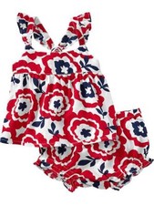 NWT Old Navy Girls Flutter Sleeve Floral Bloomer Set 0-3 Months Summer Red