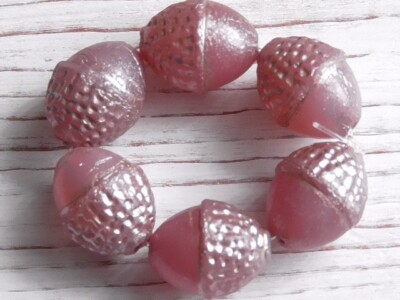 6 - 12x10mm CZECH MATTE DUSTY ROSE PINK ACORN METALLIC SAND WASH GLASS BEADS