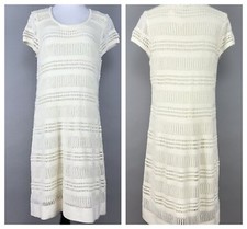  C. WONDER  WHITE POINTELLE  CROCHET KNIT CAP SLEEVE SWEATER DRESS  Sz  XXS NEW 