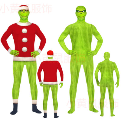Cosplay Christmas Monster The Grinch Maske Jumpsuit Adult Kids Bodysuit Kostüme