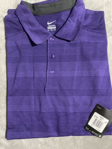 NEW Nike Dri Fit Polo Shirt Mens 2XL Purple Striped Short Sleeve Athletic