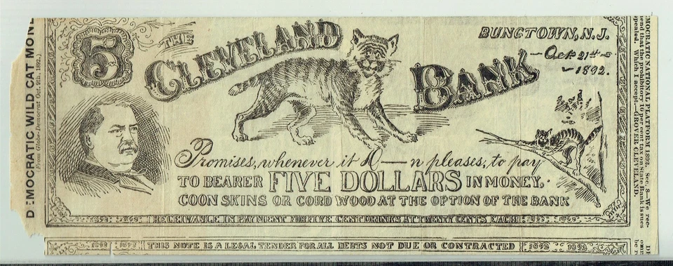 Cleveland Bank Wild Cat Money Bungtown NJ Grover Oct 21, 1892 PCGS Very Fine 25 - Image 2 of 4