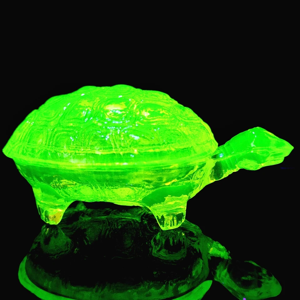 Урановое стекло черепаха безделушка коробка вазелин желтое стекло ювелирных изделий стеклянная шкатулка животное - Изображение 4 из 4