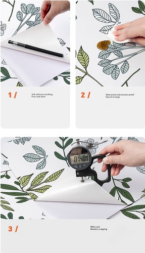 White Green Leaf Self-Adhesive Wallpaper Background Removable Decorative Bedroom - Picture 2 of 2