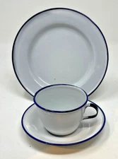 KER Sweden Blue line Granite ware enamelware Cup Saucer & dessert plate
