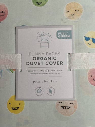 Pottery Barn Kids Funny Faces Emoji Organic Full Queen Duvet NWT - Picture 3 of 9