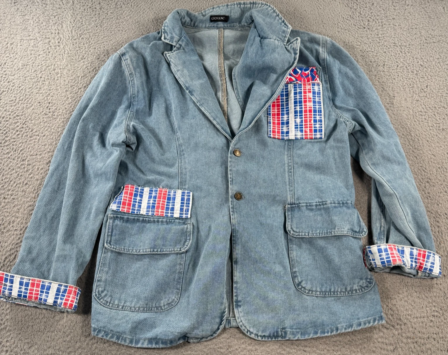 Giovanco Jacket Men's XL Blue Denim Blazer Long Sleeve Flip Cluff Western
