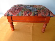 Vintage Sewing Box /Foot Stool ~ Solid Wood and Upholstered Padded Lid ~ Classic