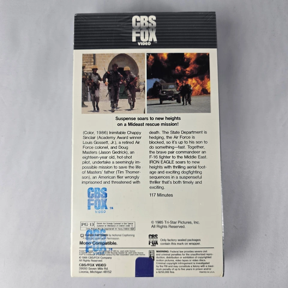 1986 CBS FOX Video VHS: Iron Eagle (Louis Gossett Jr., Jason Gedrick) New Sealed - Image 2 of 4