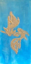 Gold Texture on Blue Canvas