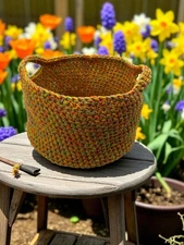 Crochet Basket Scrappy Style Multi Use Storage for Books, Towels Sage, Orange