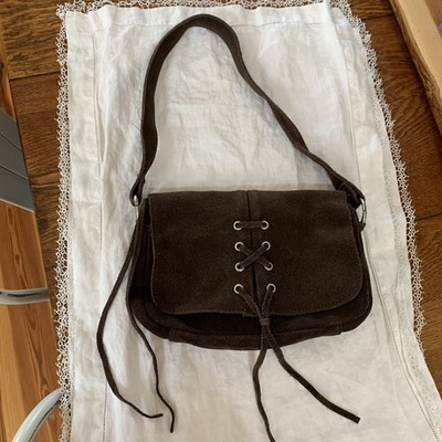 American Eagle Brown Suede Leather Fringed Small Shoulder Handbag Bag
