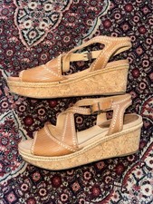 Nurture Cork Wedge Sandals Sz 9 Womens Brown Lilithe Cross Stich Detail