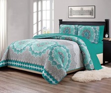 Mk Collection 7pc Bedspread Quilt Over Size Medallion Elegant Design with She...