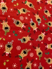 Santa Reindeer Joann Snuggle Flannel Fabric 24" or 2/3 yd  Red Snowflakes New