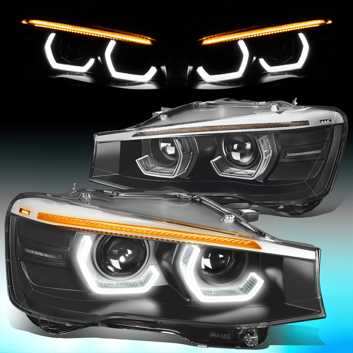 For 2015-2018 BMW X3 X4 LED DRL Sequential Turn Signal Projector