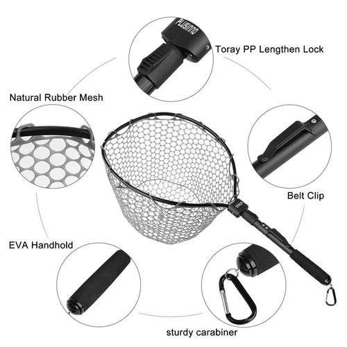 Fly Fishing Net Fish Landing Net, Trout Bass Net Soft Rubber Mesh Catch and R... - Picture 3 of 7