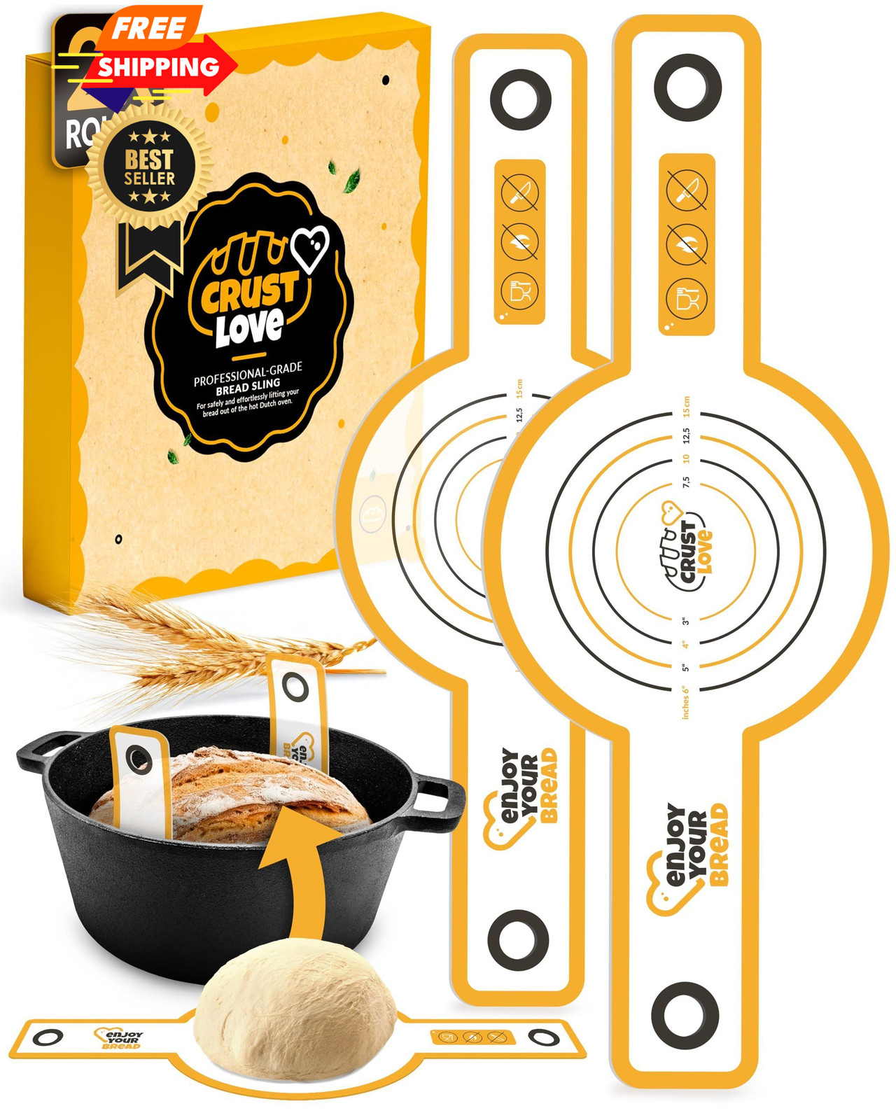 CRUSTLOVE 2 PCS Sourdough 2 Round Bread Sling Silicone,