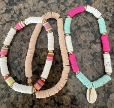 Clay Bead Bracelets 3 Pack Handmade Pastel Colors Jewelry Stretch Band