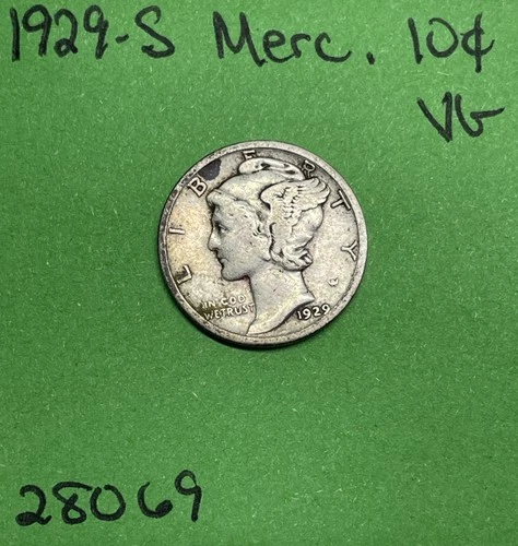 1929-S Mercury Dime VG Very Good 90% Silver