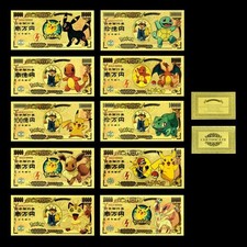 Złota folia karty Pokemon w projekcie banknotów + certyfikat