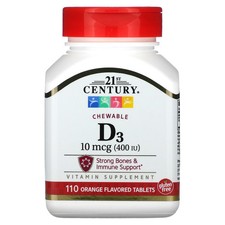 Chewable Vitamin D3, Orange, 10 mcg 400 IU , 110 Tablets