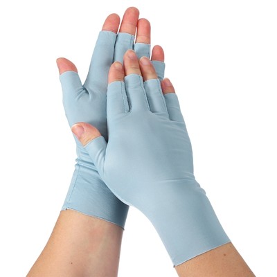 Sun Protection Gloves, Half Finger Hand Protection Gloves Blue & Nylon Ice Silk