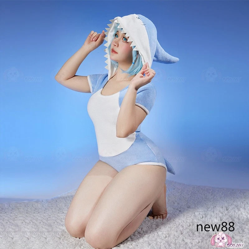 Home Milk Blue Little Shark One-Piece Suit Cosplay Anime Cartoon Costume Gift - Image 4 of 4