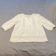Solitaire Ravi Khosla Shirt Women’s Large Crocheted Soft White Blouse