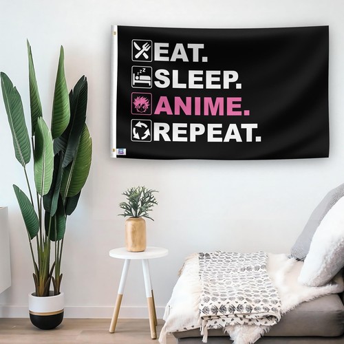 Eat Sleep Anime Repeat 3x5 ft Flag - 100% Polyester & Brass Grommets - Picture 2 of 9