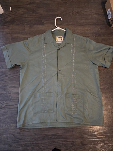 Haband Guayabera Shirt Men Large Green Button Up Short Sleeve Vintage Islands - Picture 1 of 7