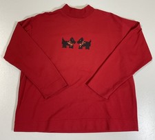 Vintage Scottie Dog Sweatshirt Sz L Mock Neck Scottish Terrier Grandma Cute 90s